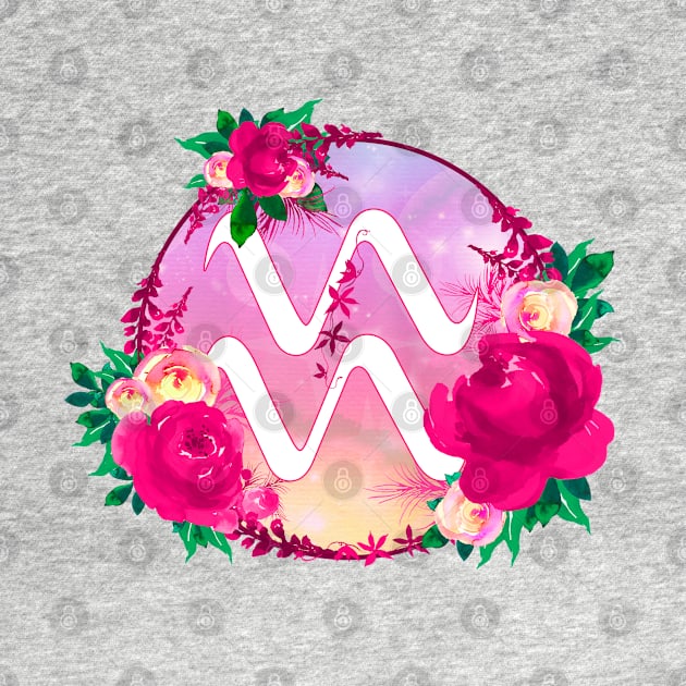 Aquarius Zodiac Horoscope Pink Floral Monogram by bumblefuzzies